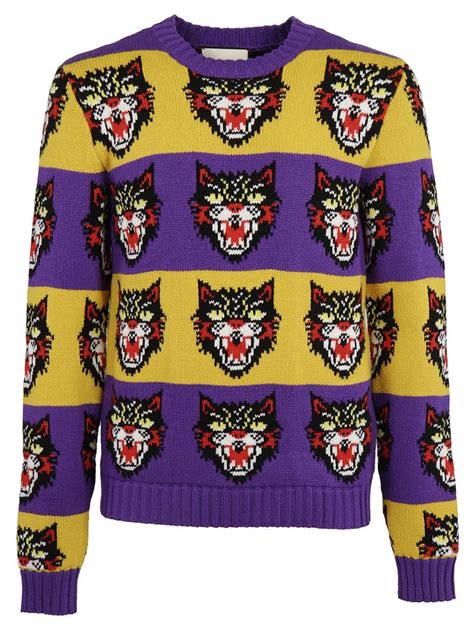 gucci purple striped cat faces sweater|cashmere sweater gucci.